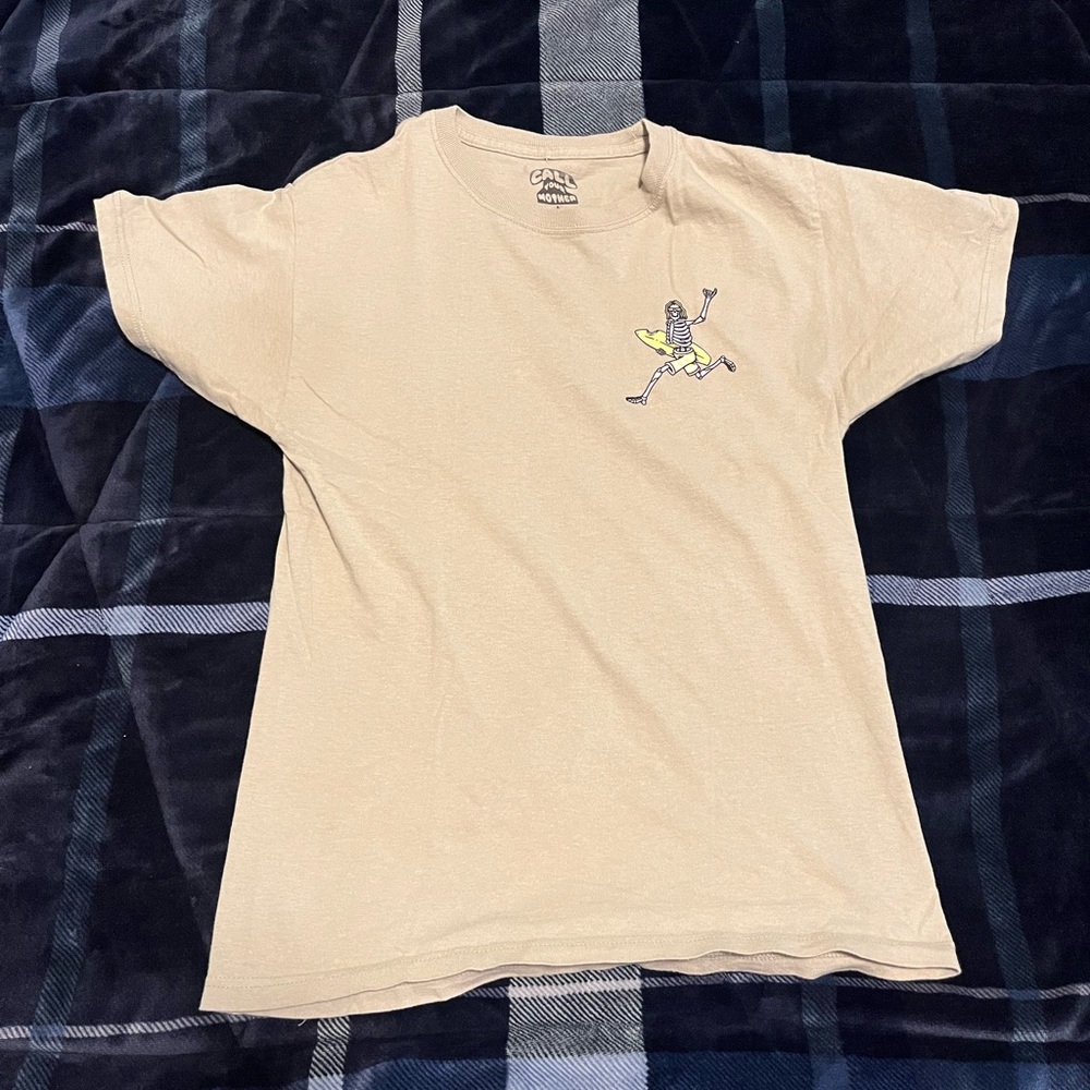 Call Your Mother Men's Good Vibes Skeleton T-Shirt Size Small Light Brown